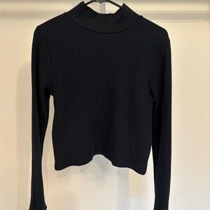 Black Mock Neck Waffle Knit Top